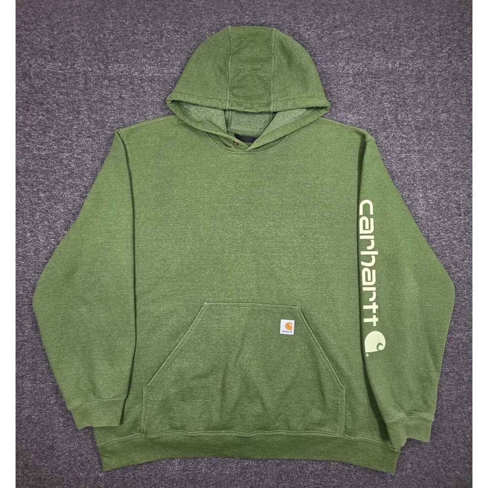 Carhartt K288 Sleeve Logo Hoodie Men's Size XXL Army Green Oversized Sweatshirt